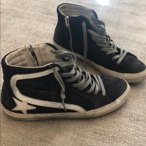 Golden goose navy denim high top with grey laces